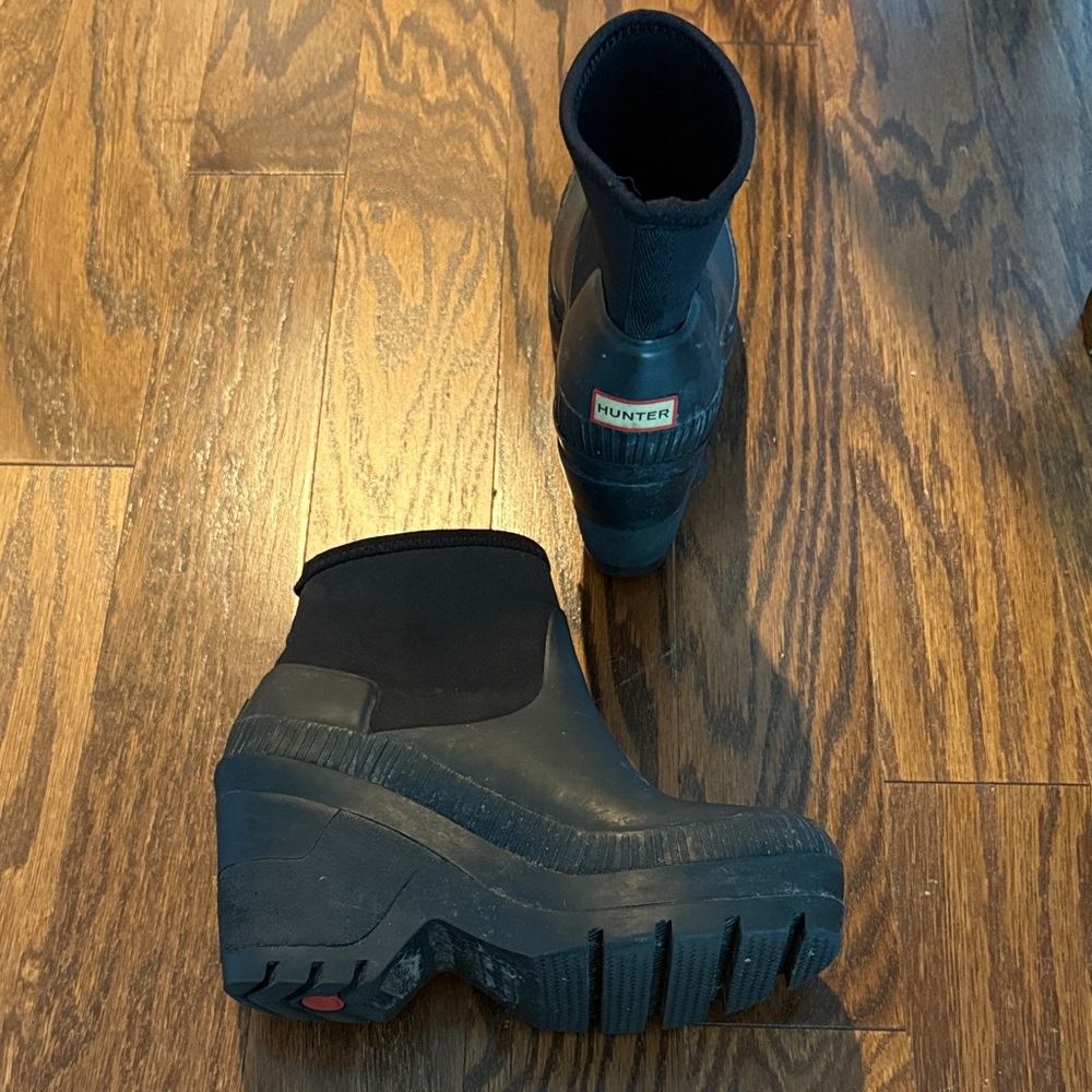 Hunter Black Ankle Rain Boots Wedges